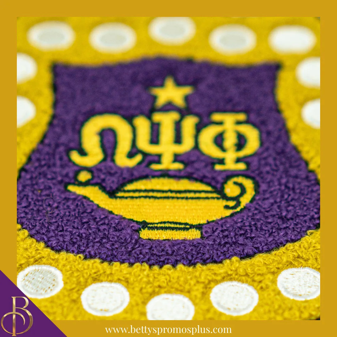 Omega Psi Phi ΩΨΦ Chenille Shield with White Background Embroidery Pat