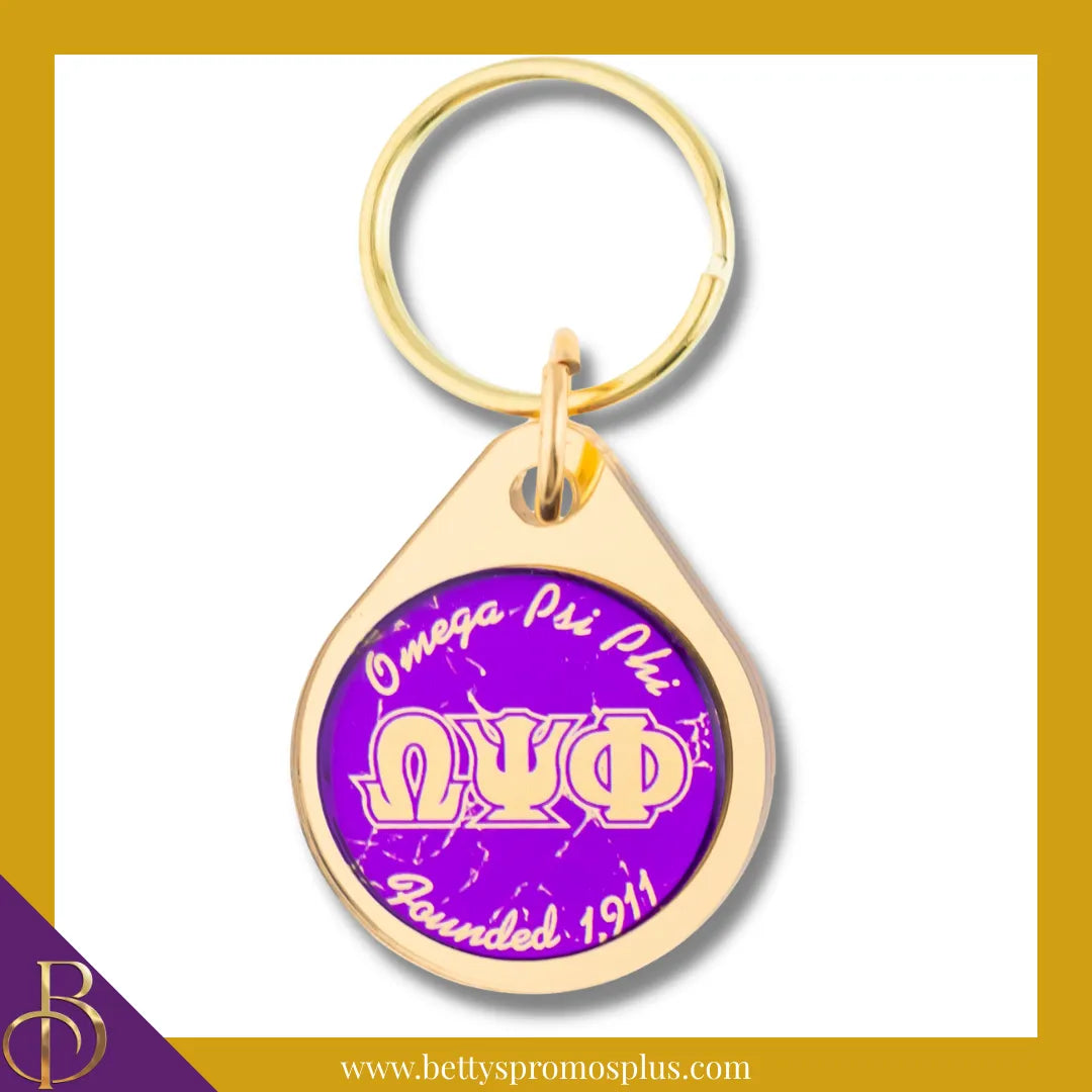 Omega Psi Phi ΩΨΦ Circular Acrylic Keychain with Shield or Greek Letters-Gold-ΩΨΦ Greek Letters-Omega Psi Phi Paraphernalia-Omega Psi Phi Keychain-Betty's Promos Plus
