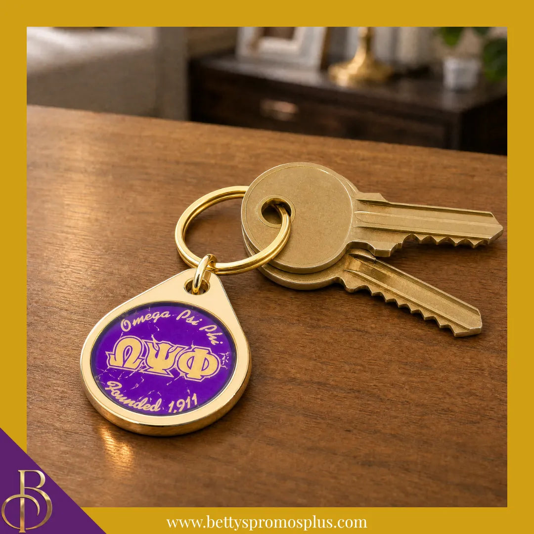 Omega Psi Phi ΩΨΦ Circular Acrylic Keychain with Shield or Greek Letters-Omega Psi Phi Paraphernalia-Omega Psi Phi Keychain-Betty's Promos Plus