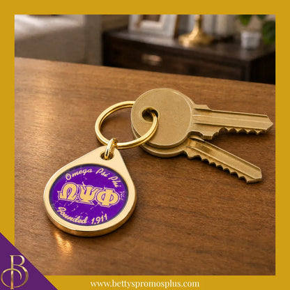 Omega Psi Phi ΩΨΦ Circular Acrylic Keychain with Shield or Greek Letters-Omega Psi Phi Paraphernalia-Omega Psi Phi Keychain-Betty's Promos Plus