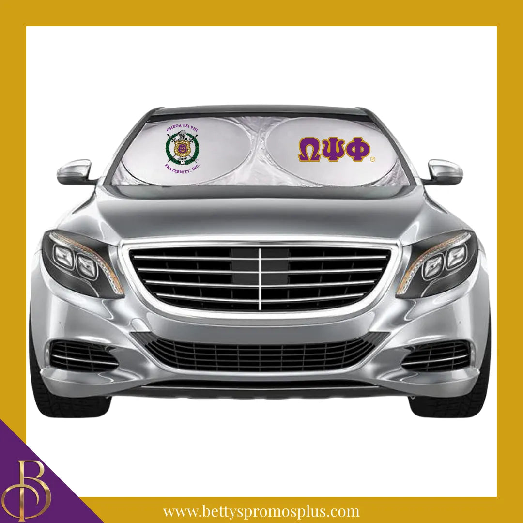 Omega Psi Phi ΩΨΦ Collapsible Car Sun Shade with Pouch-Omega Psi Phi Paraphernalia-Omega Psi Phi Car Shade-Betty's Promos Plus