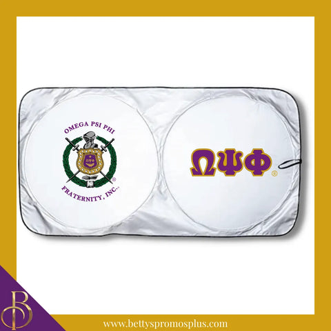 Omega Psi Phi ΩΨΦ Collapsible Car Sun Shade with Pouch-Purple-Omega Psi Phi Paraphernalia-Omega Psi Phi Car Shade-Betty's Promos Plus