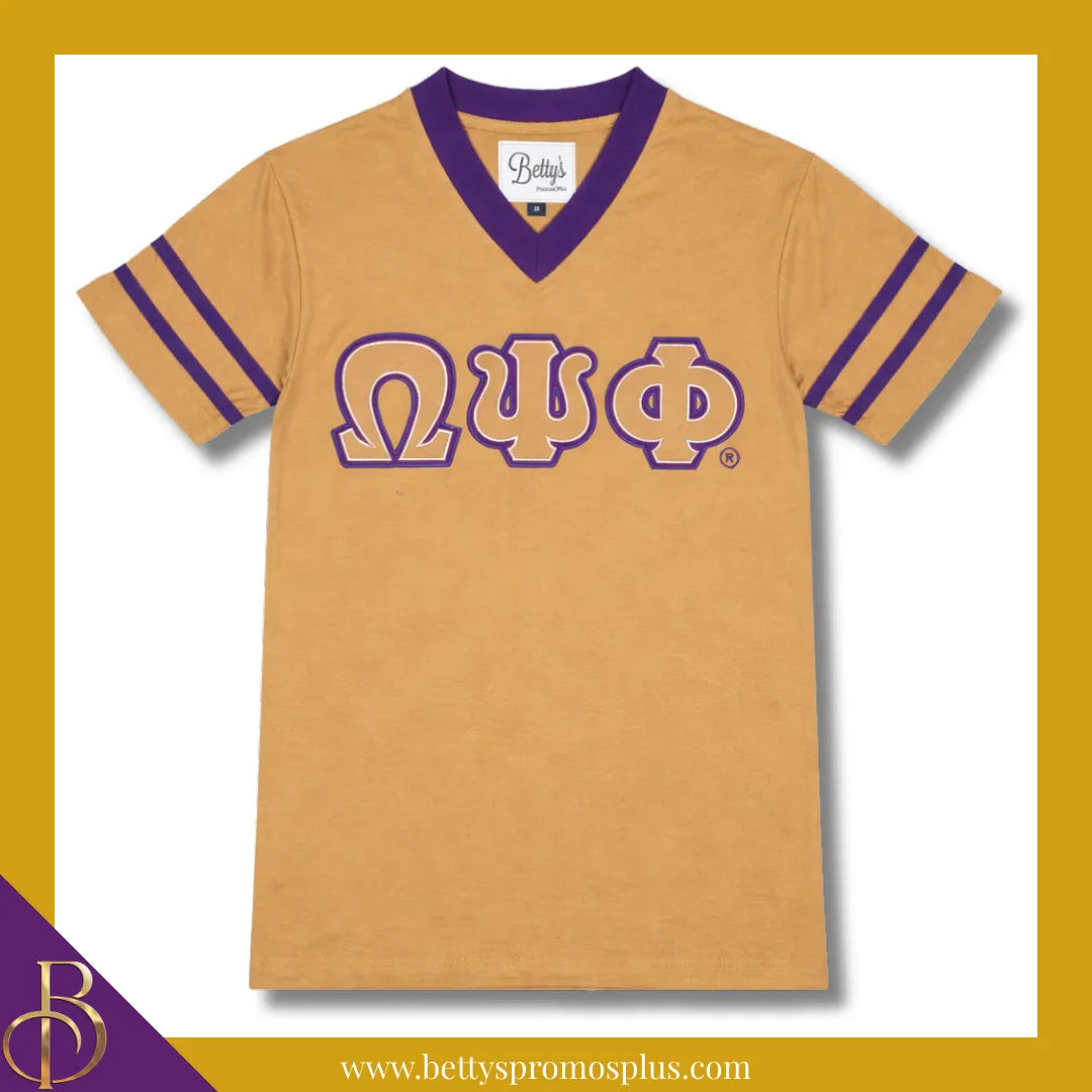 Omega Psi Phi ΩΨΦ Double Stitched Appliqué Embroidered Jersey T-Shirt-Gold-Small-Omega Psi Phi Paraphernalia-Omega Psi Phi T-Shirts-Betty's Promos Plus