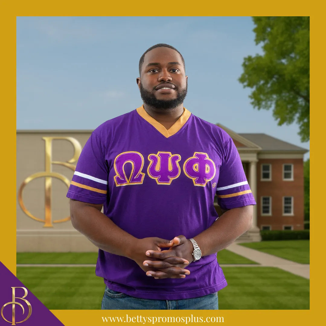 Omega Psi Phi ΩΨΦ Double Stitched Appliqué Embroidered Jersey T-Shirt-Omega Psi Phi Paraphernalia-Omega Psi Phi T-Shirts-Betty's Promos Plus