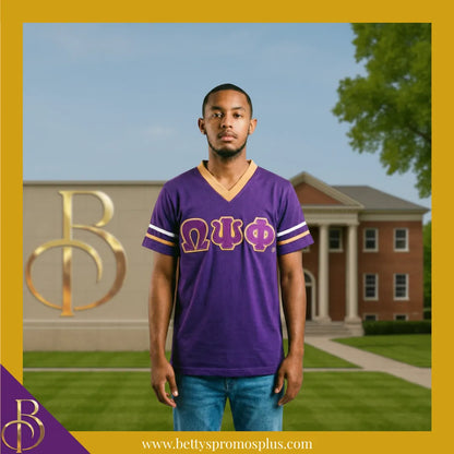 Omega Psi Phi ΩΨΦ Double Stitched Appliqué Embroidered Jersey T-Shirt-Omega Psi Phi Paraphernalia-Omega Psi Phi T-Shirts-Betty's Promos Plus