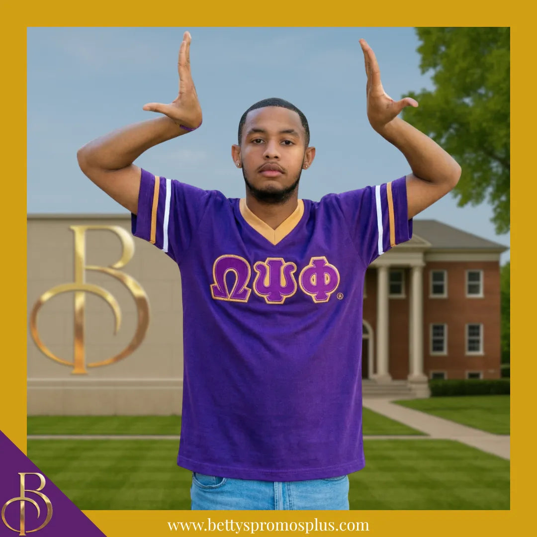 Omega Psi Phi ΩΨΦ Double Stitched Appliqué Embroidered Jersey T-Shirt-Omega Psi Phi Paraphernalia-Omega Psi Phi T-Shirts-Betty's Promos Plus