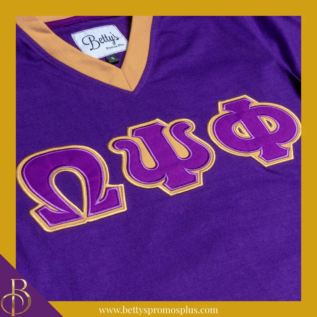 Omega Psi Phi ΩΨΦ Double Stitched Appliqué Embroidered Jersey T-Shirt-Omega Psi Phi Paraphernalia-Omega Psi Phi T-Shirts-Betty's Promos Plus