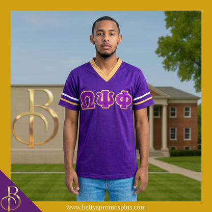 Omega Psi Phi ΩΨΦ Double Stitched Appliqué Embroidered Jersey T-Shirt-Omega Psi Phi Paraphernalia-Omega Psi Phi T-Shirts-Betty's Promos Plus