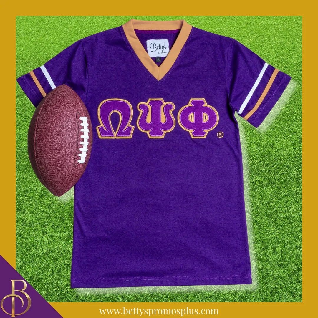 Omega Psi Phi ΩΨΦ Double Stitched Appliqué Embroidered Jersey T-Shirt-Omega Psi Phi Paraphernalia-Omega Psi Phi T-Shirts-Betty's Promos Plus
