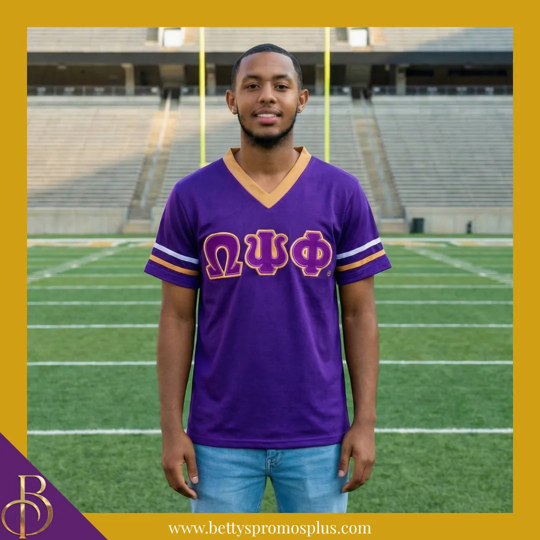 Omega Psi Phi ΩΨΦ Double Stitched Appliqué Embroidered Jersey T-Shirt-Omega Psi Phi Paraphernalia-Omega Psi Phi T-Shirts-Betty's Promos Plus