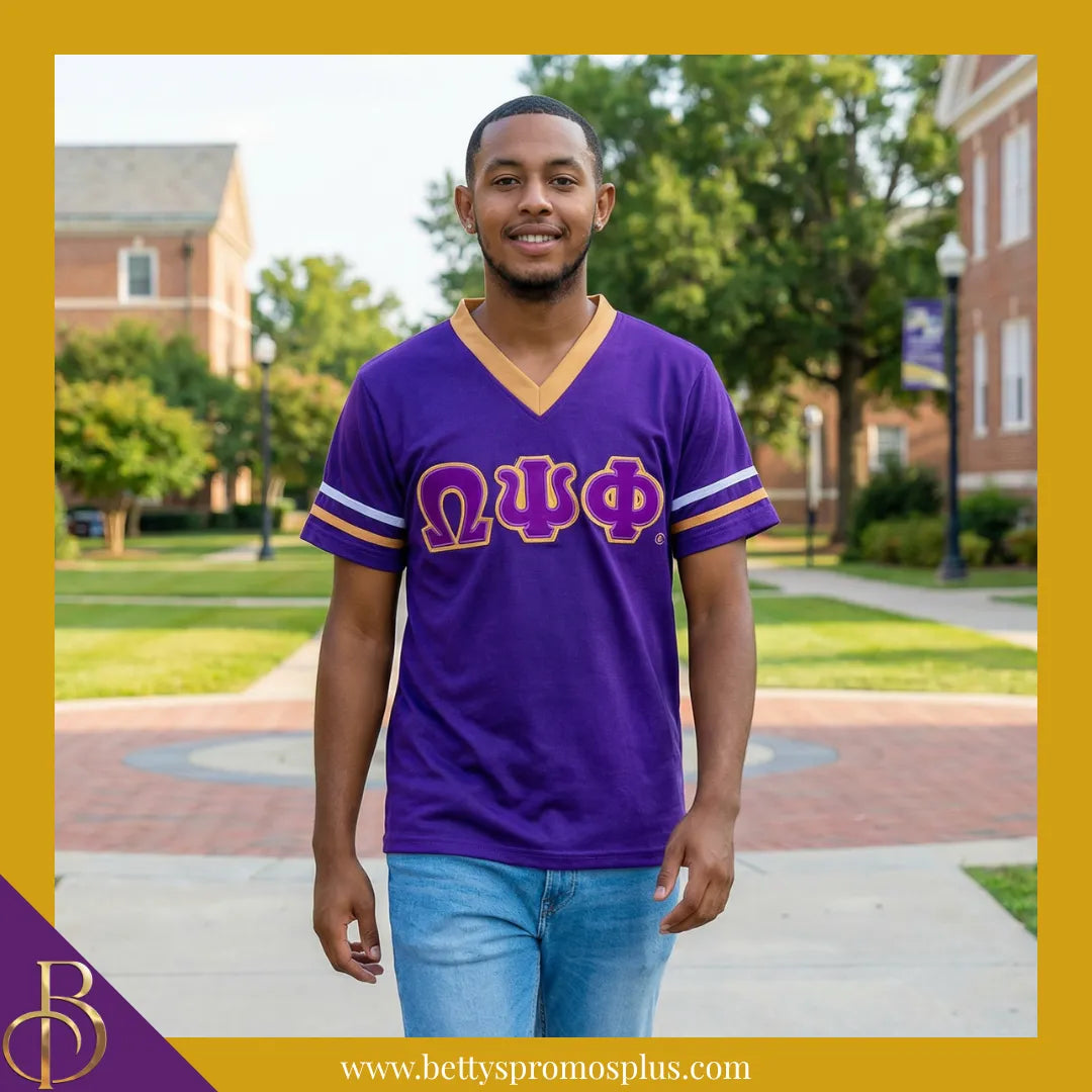 Omega Psi Phi ΩΨΦ Double Stitched Appliqué Embroidered Jersey T-Shirt-Omega Psi Phi Paraphernalia-Omega Psi Phi T-Shirts-Betty's Promos Plus