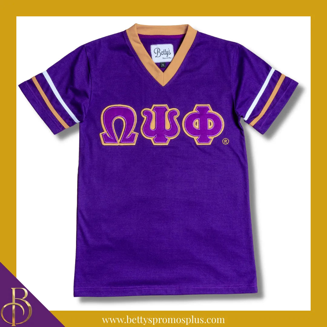 Omega Psi Phi ΩΨΦ Double Stitched Appliqué Embroidered Jersey T-Shirt-Omega Psi Phi Paraphernalia-Omega Psi Phi T-Shirts-Betty's Promos Plus