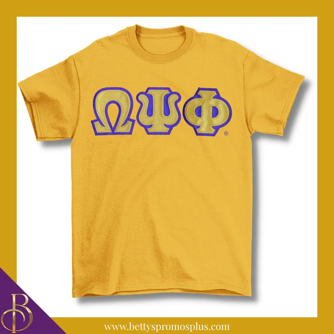 Omega Psi Phi ΩΨΦ Double Stitched Appliqué Embroidered Line T-Shirt-Gold-Small-Omega Psi Phi Paraphernalia-Omega Psi Phi T-Shirts-Betty's Promos Plus