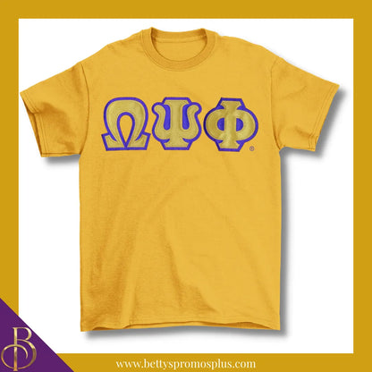 Omega Psi Phi ΩΨΦ Double Stitched Appliqué Embroidered Line T-Shirt-Gold-Small-Omega Psi Phi Paraphernalia-Omega Psi Phi T-Shirts-Betty's Promos Plus