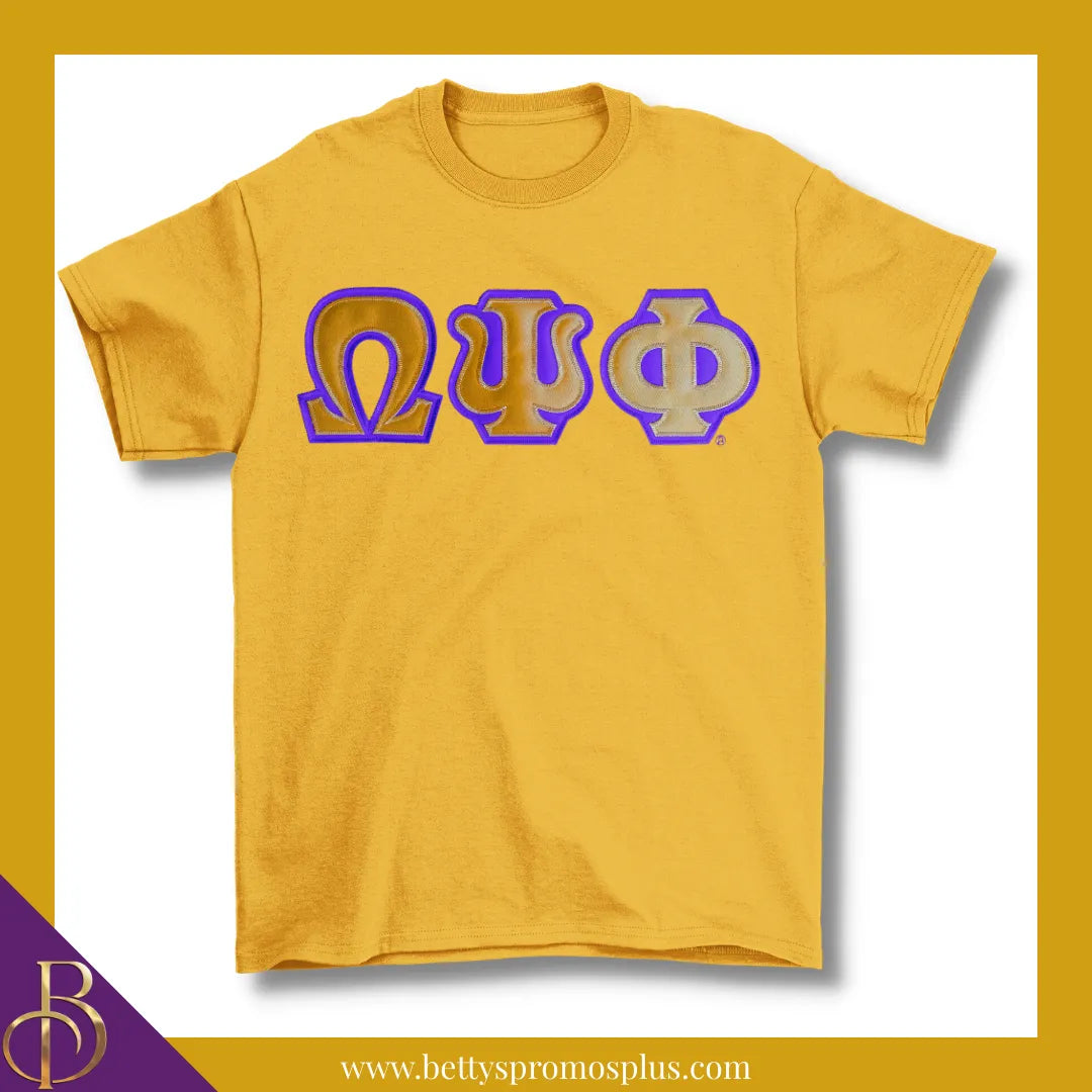 Omega Psi Phi ΩΨΦ Double Stitched Appliqué Embroidered Line T-Shirt-Gold-Small-Omega Psi Phi Paraphernalia-Omega Psi Phi T-Shirts-Betty's Promos Plus
