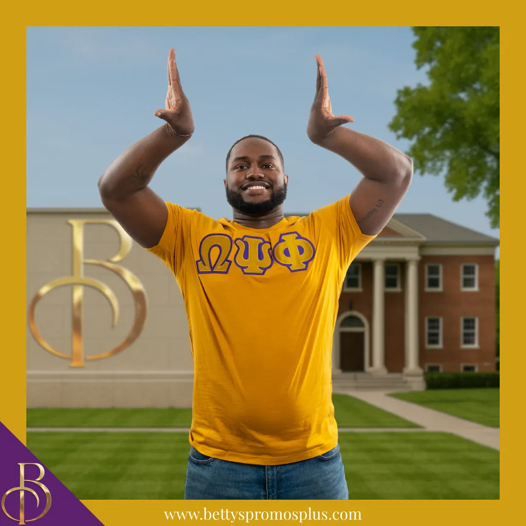 Omega Psi Phi ΩΨΦ Double Stitched Appliqué Embroidered Line T-Shirt-Omega Psi Phi Paraphernalia-Omega Psi Phi T-Shirts-Betty's Promos Plus