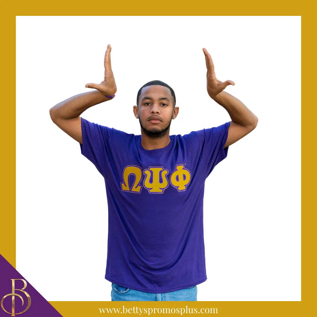 Omega Psi Phi ΩΨΦ Double Stitched Appliqué Embroidered Line T-Shirt-Omega Psi Phi Paraphernalia-Omega Psi Phi T-Shirts-Betty's Promos Plus