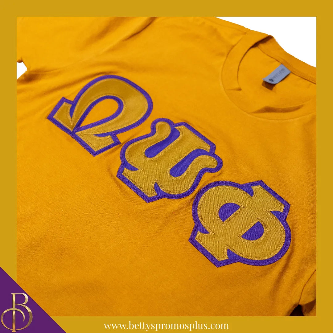 Omega Psi Phi ΩΨΦ Double Stitched Appliqué Embroidered Line T-Shirt-Omega Psi Phi Paraphernalia-Omega Psi Phi T-Shirts-Betty's Promos Plus