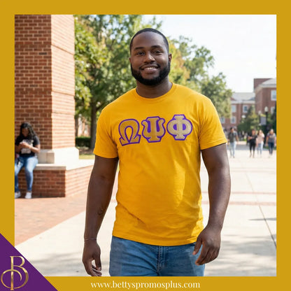 Omega Psi Phi ΩΨΦ Double Stitched Appliqué Embroidered Line T-Shirt-Omega Psi Phi Paraphernalia-Omega Psi Phi T-Shirts-Betty's Promos Plus