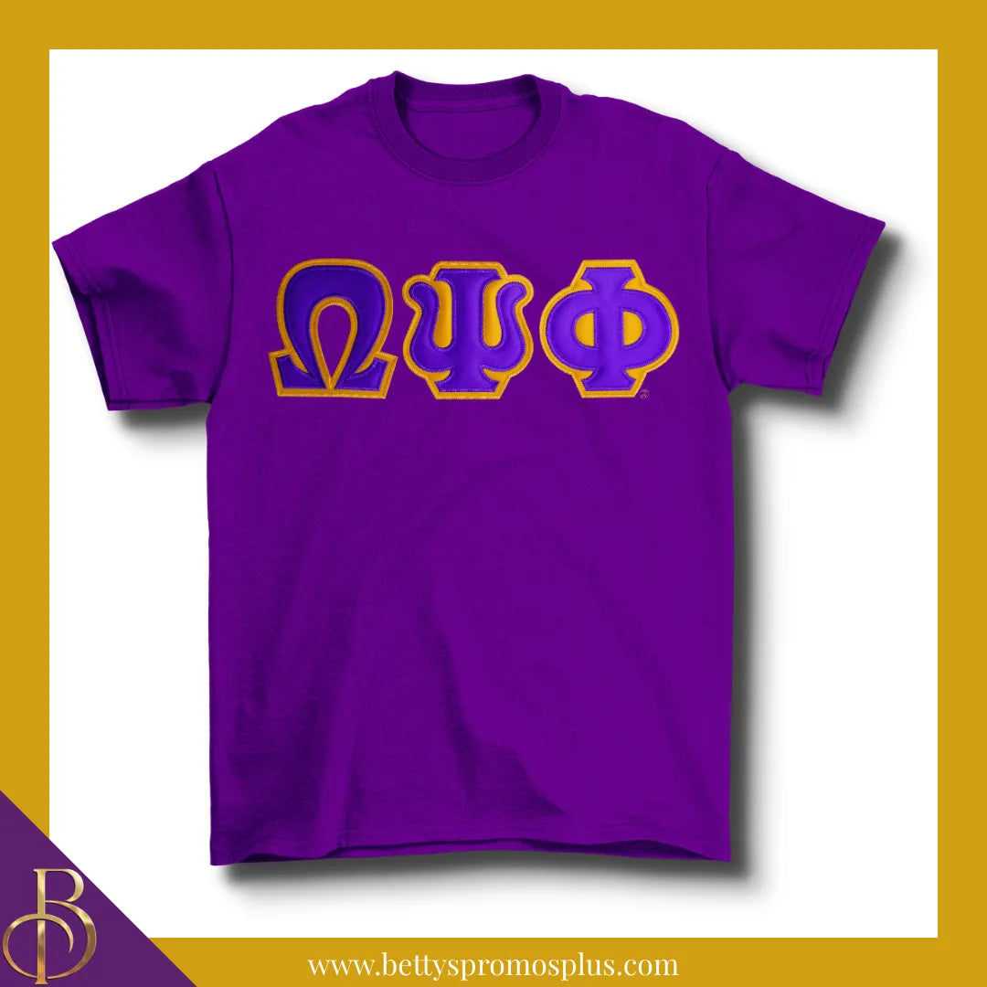 Omega Psi Phi ΩΨΦ Double Stitched Appliqué Embroidered Line T-Shirt-Purple-Small-Omega Psi Phi Paraphernalia-Omega Psi Phi T-Shirts-Betty's Promos Plus