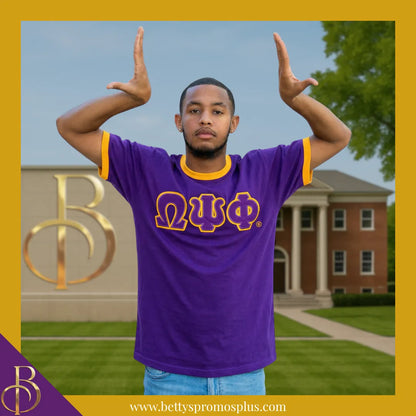 Omega Psi Phi ΩΨΦ Double Stitched Embroidered Ringer T-Shirt-Omega Psi Phi Paraphernalia-Omega Psi Phi T-Shirts-Betty's Promos Plus