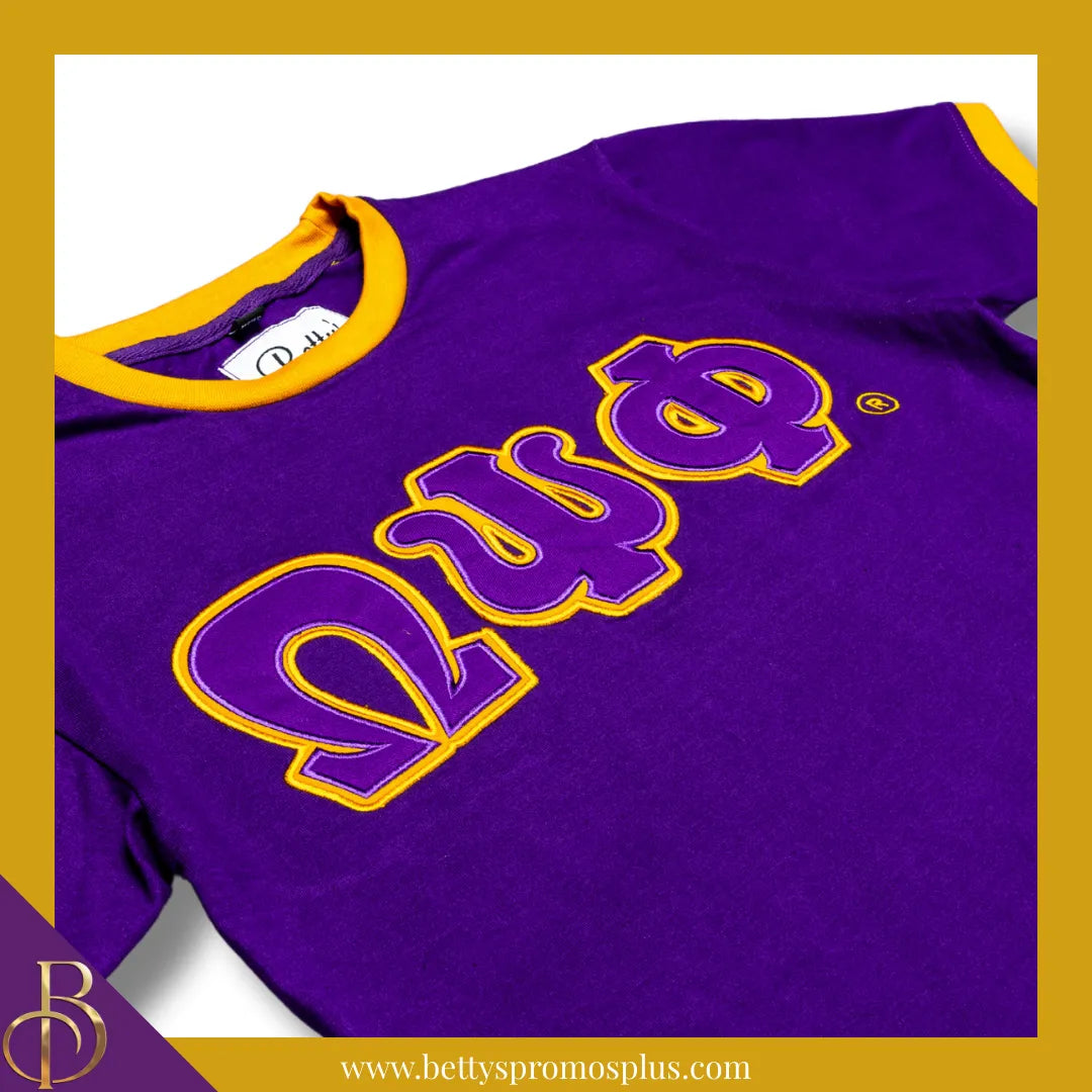 Omega Psi Phi ΩΨΦ Double Stitched Embroidered Ringer T-Shirt-Omega Psi Phi Paraphernalia-Omega Psi Phi T-Shirts-Betty's Promos Plus