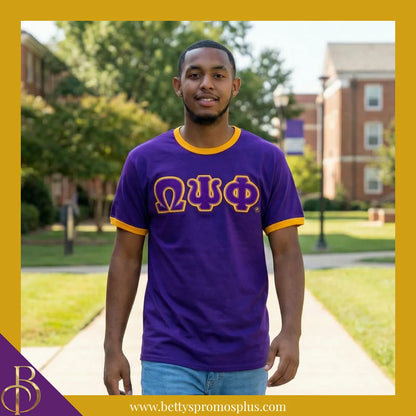 Omega Psi Phi ΩΨΦ Double Stitched Embroidered Ringer T-Shirt-Omega Psi Phi Paraphernalia-Omega Psi Phi T-Shirts-Betty's Promos Plus