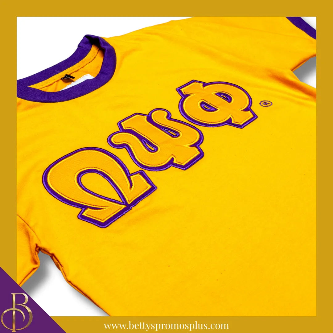 Omega Psi Phi ΩΨΦ Double Stitched Embroidered Ringer T-Shirt-Omega Psi Phi Paraphernalia-Omega Psi Phi T-Shirts-Betty's Promos Plus