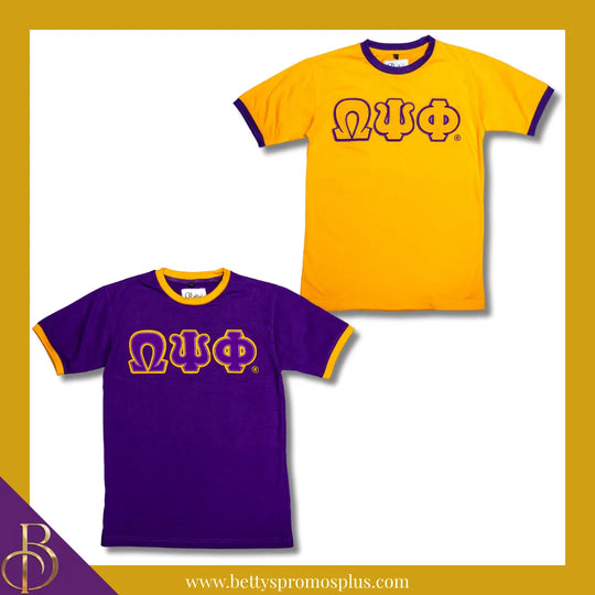 Omega Psi Phi ΩΨΦ Double Stitched Embroidered Ringer T-Shirt-Omega Psi Phi Paraphernalia-Omega Psi Phi T-Shirts-Betty's Promos Plus