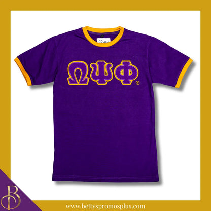 Omega Psi Phi ΩΨΦ Double Stitched Embroidered Ringer T-Shirt-Purple-Small-Omega Psi Phi Paraphernalia-Omega Psi Phi T-Shirts-Betty's Promos Plus