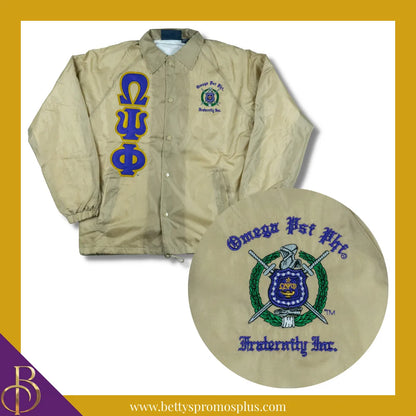 Omega Psi Phi ΩΨΦ Double-Stitched Embroidered Windbreaker Line Jacket-Khaki-Small-Omega Psi Phi Paraphernalia-Omega Psi Phi Line Jacket-Betty's Promos Plus