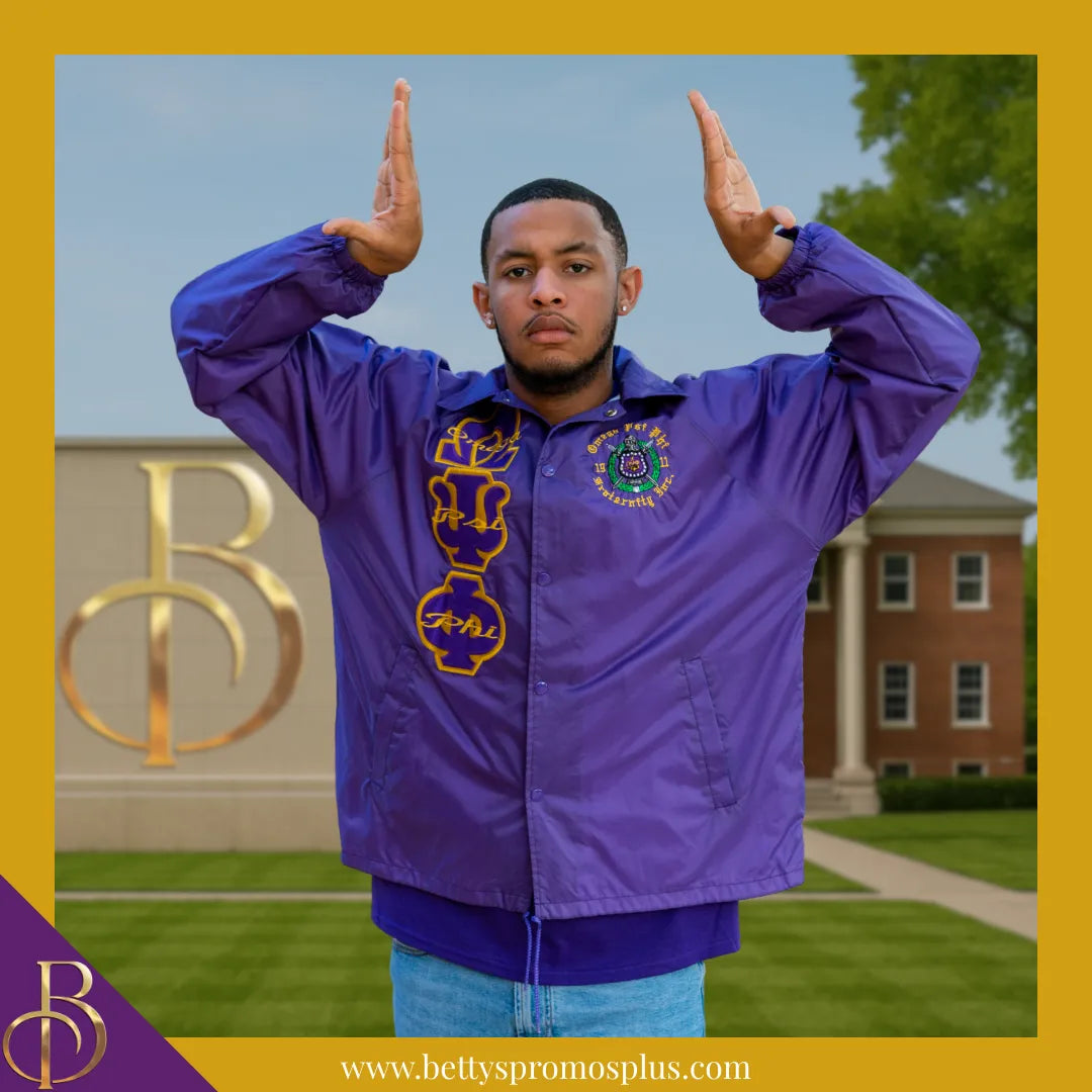 Omega Psi Phi ΩΨΦ Double-Stitched Embroidered Windbreaker Line Jacket-Omega Psi Phi Paraphernalia-Omega Psi Phi Line Jacket-Betty's Promos Plus