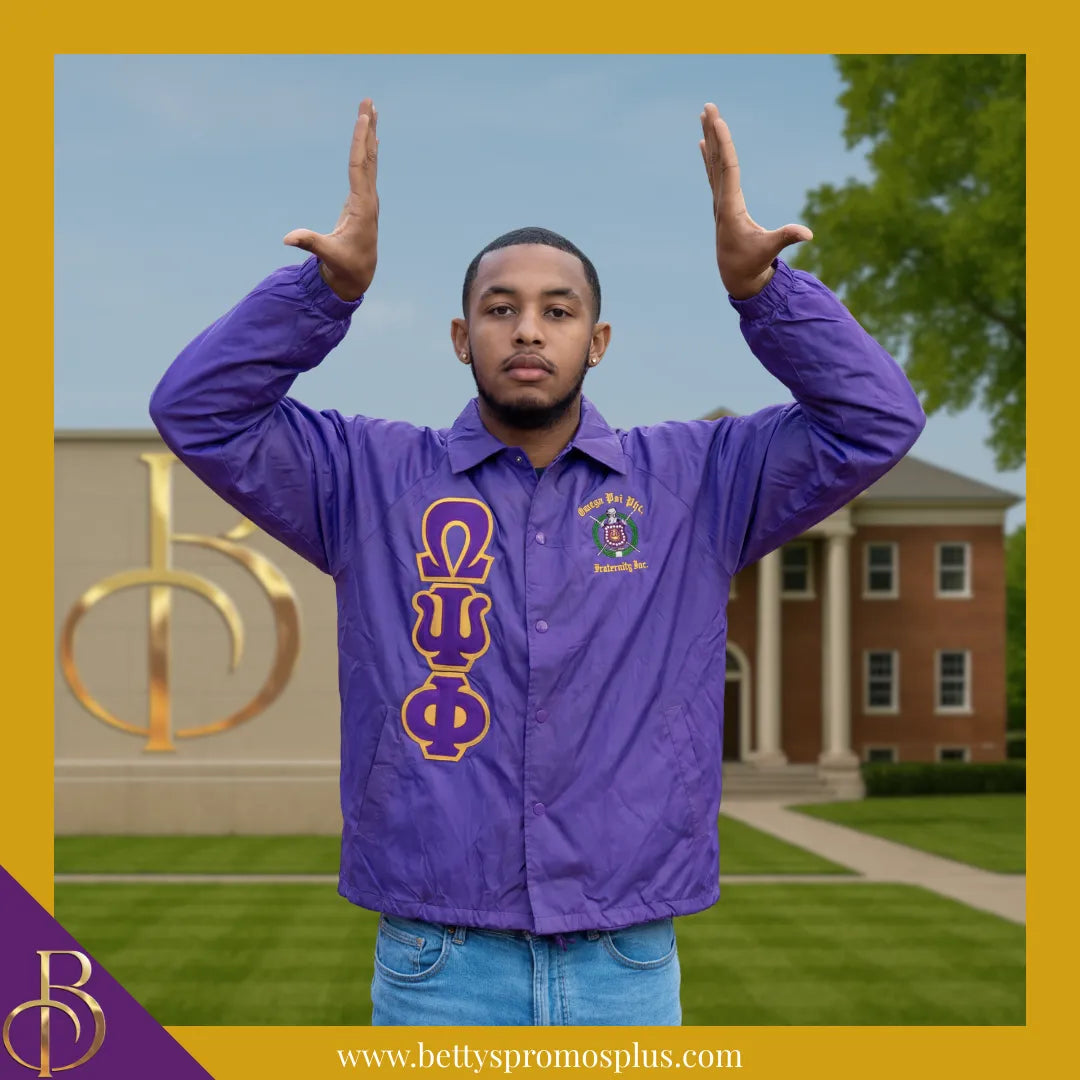 Omega Psi Phi ΩΨΦ Double-Stitched Embroidered Windbreaker Line Jacket-Omega Psi Phi Paraphernalia-Omega Psi Phi Line Jacket-Betty's Promos Plus