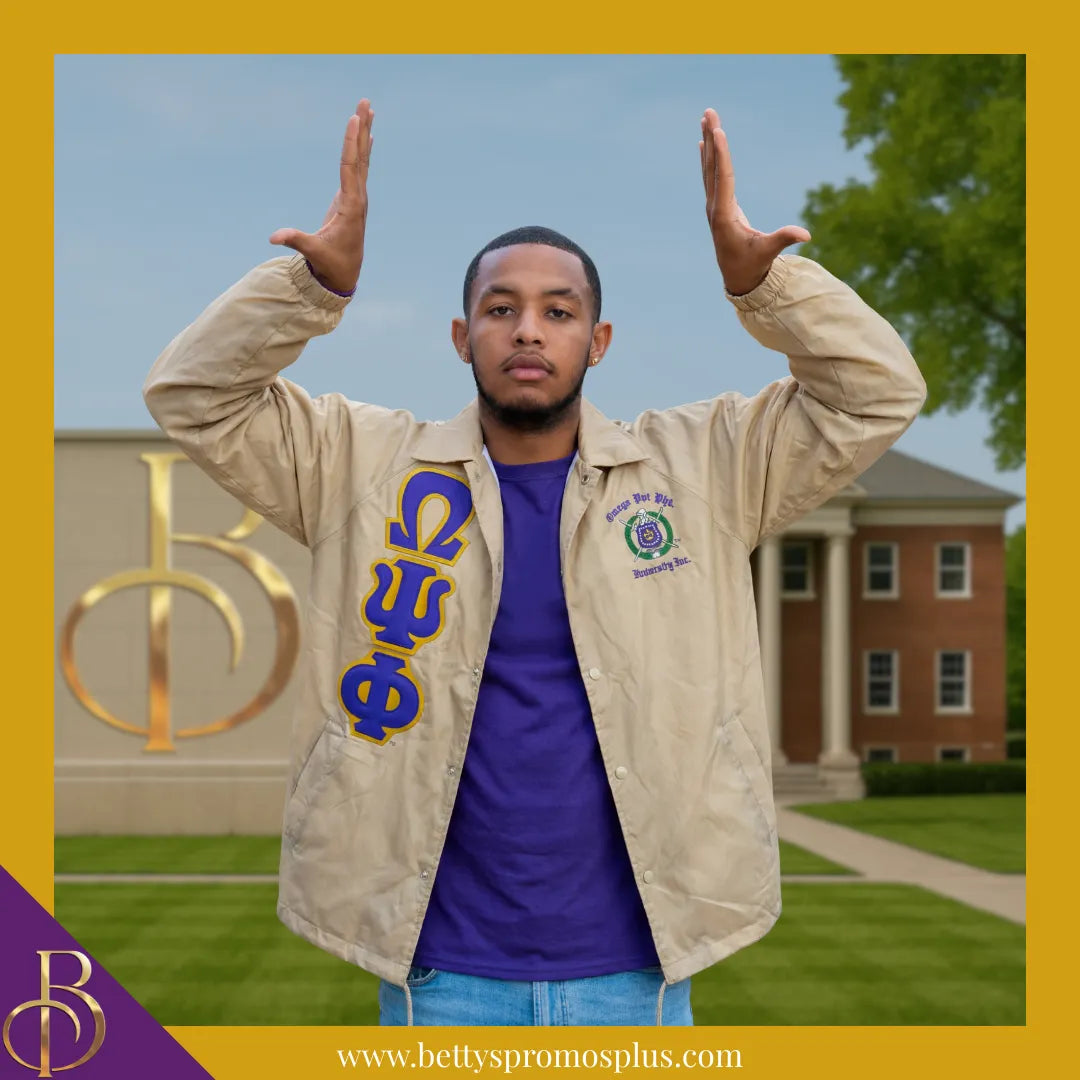 Omega Psi Phi ΩΨΦ Double-Stitched Embroidered Windbreaker Line Jacket-Omega Psi Phi Paraphernalia-Omega Psi Phi Line Jacket-Betty's Promos Plus