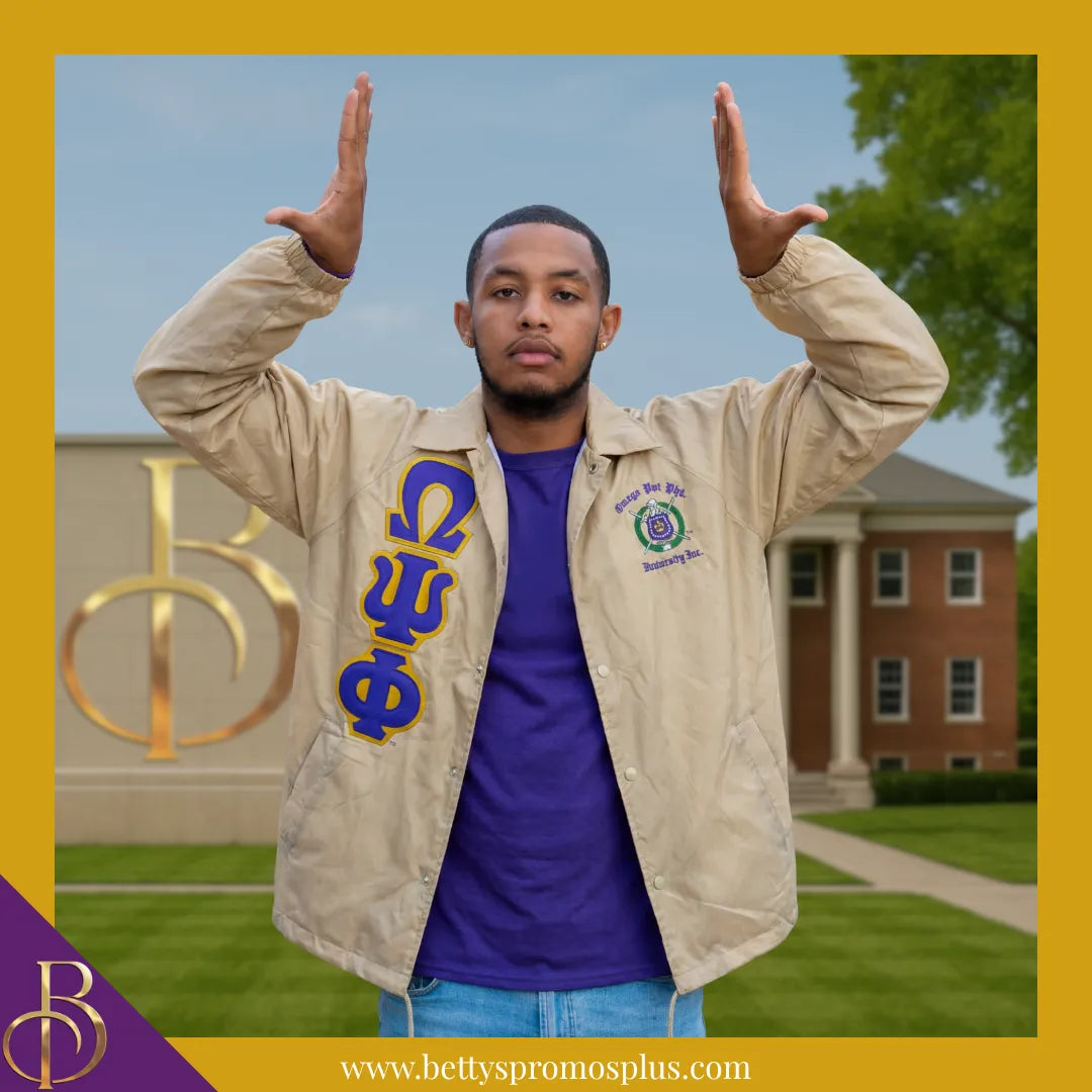 Omega Psi Phi ΩΨΦ Double-Stitched Embroidered Windbreaker Line Jacket-Omega Psi Phi Paraphernalia-Omega Psi Phi Line Jacket-Betty's Promos Plus