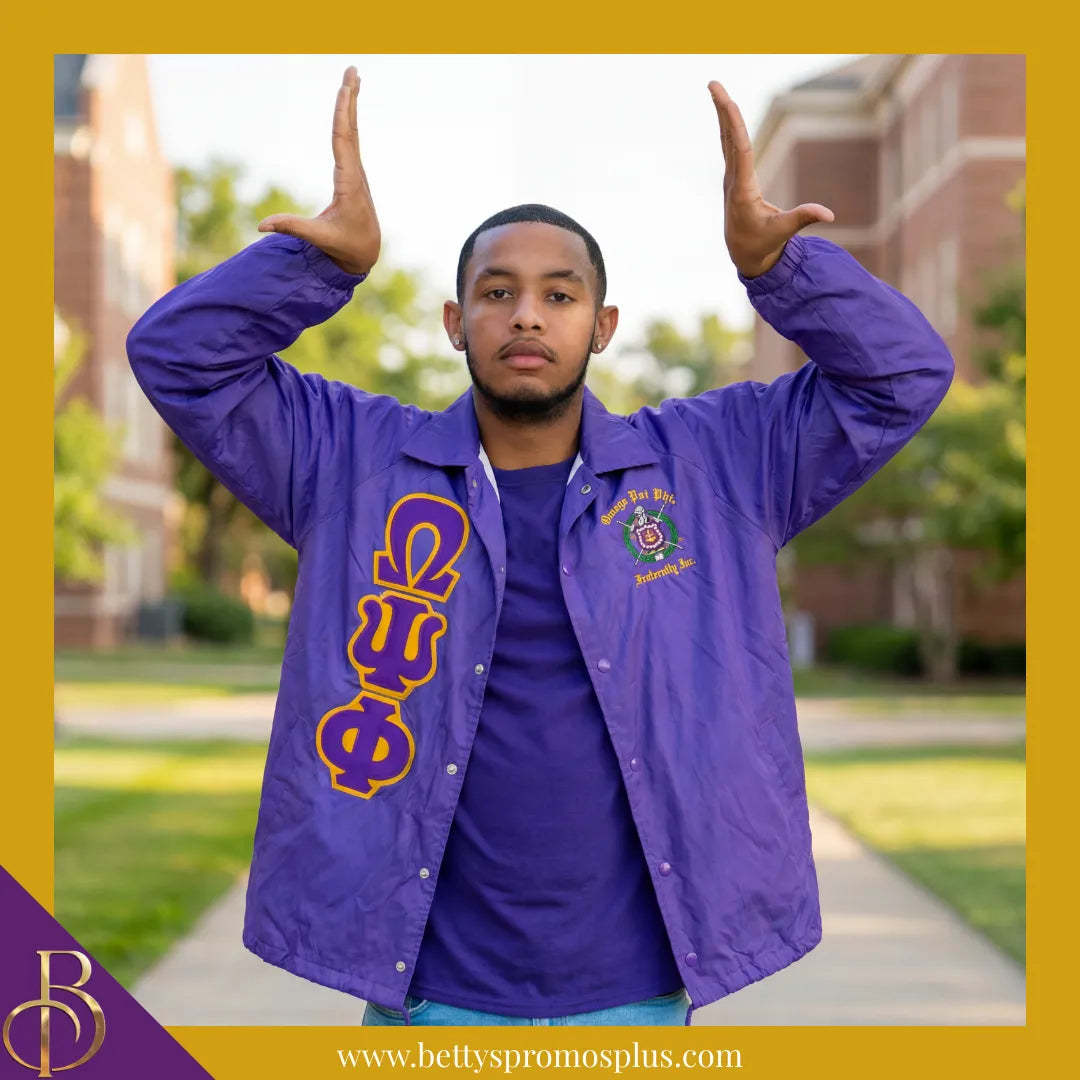 Omega Psi Phi ΩΨΦ Double-Stitched Embroidered Windbreaker Line Jacket-Omega Psi Phi Paraphernalia-Omega Psi Phi Line Jacket-Betty's Promos Plus