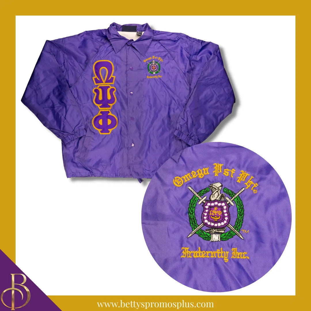 Omega Psi Phi ΩΨΦ Double-Stitched Embroidered Windbreaker Line Jacket-Purple-Small-Omega Psi Phi Paraphernalia-Omega Psi Phi Line Jacket-Betty's Promos Plus