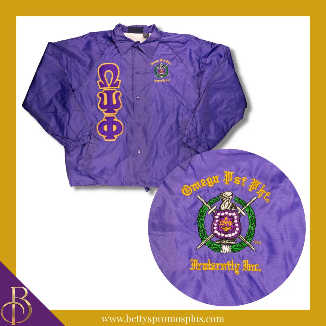 Omega Psi Phi ΩΨΦ Double-Stitched Embroidered Windbreaker Line Jacket-Purple-Small-Omega Psi Phi Paraphernalia-Omega Psi Phi Line Jacket-Betty's Promos Plus