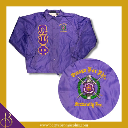 Omega Psi Phi ΩΨΦ Double-Stitched Embroidered Windbreaker Line Jacket-Purple-Small-Omega Psi Phi Paraphernalia-Omega Psi Phi Line Jacket-Betty's Promos Plus