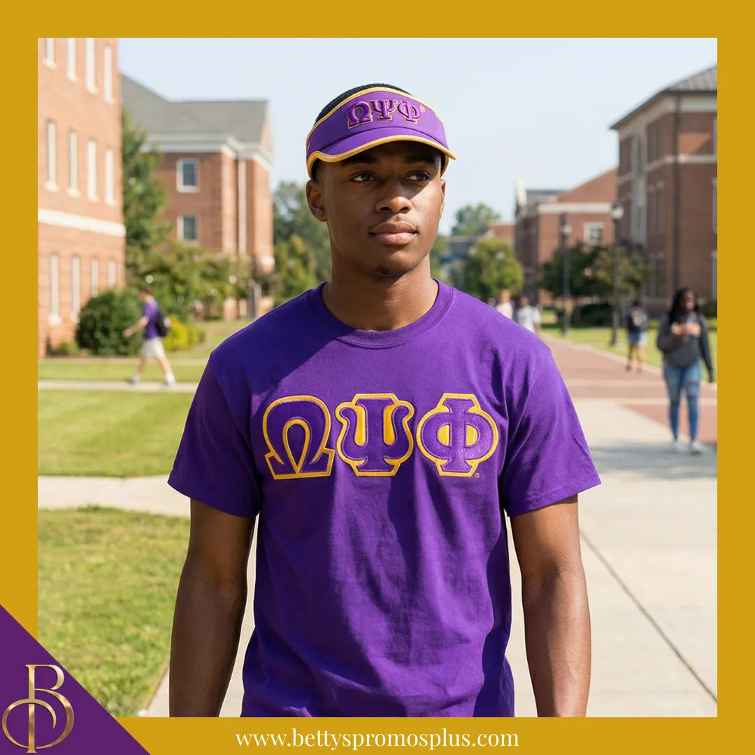 Omega Psi Phi ΩΨΦ Embroidered Greek Letter Featherlight Moisture Wicking Visor-Omega Psi Phi Paraphernalia-Omega Psi Phi Visor-Betty's Promos Plus