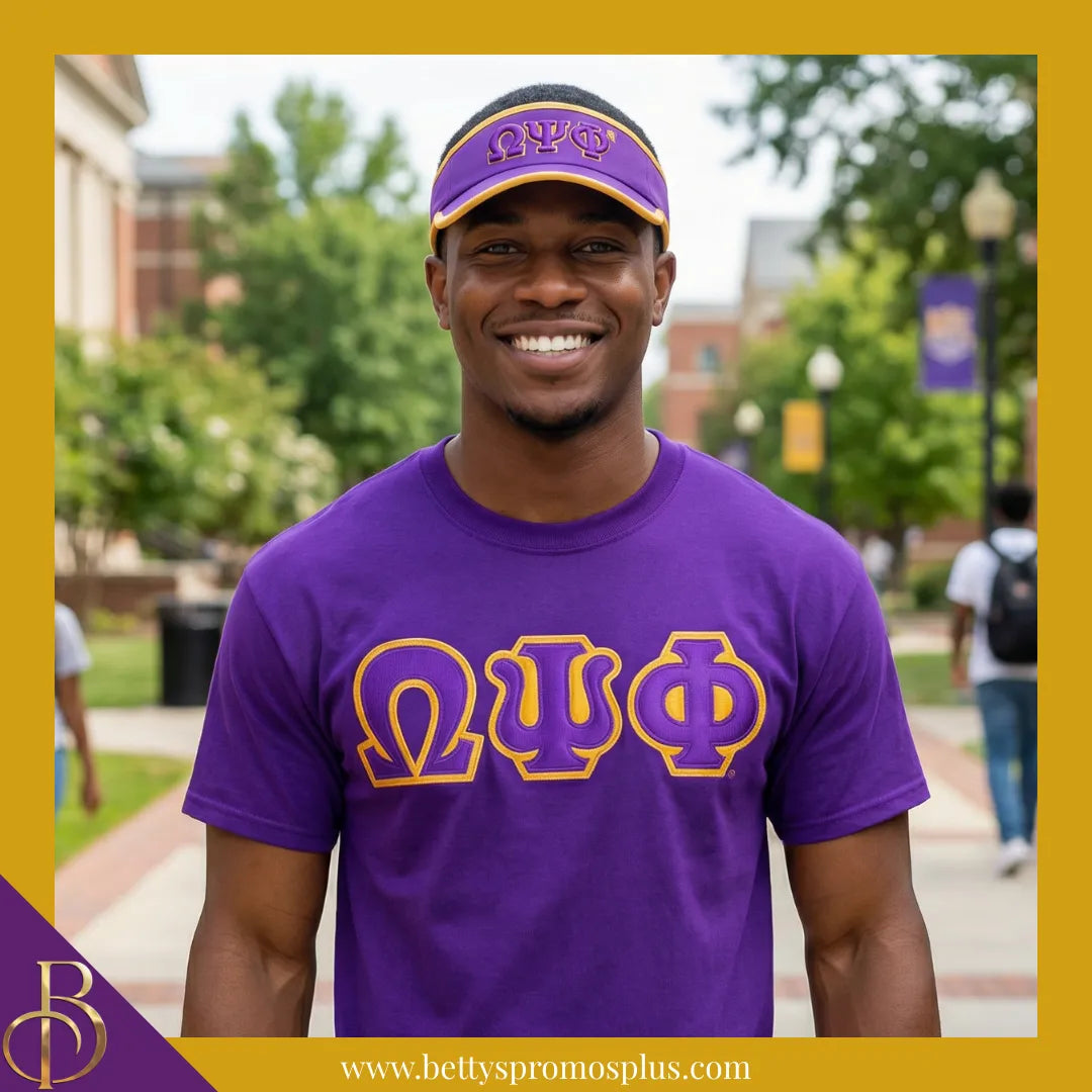 Omega Psi Phi ΩΨΦ Embroidered Greek Letter Featherlight Moisture Wicking Visor-Omega Psi Phi Paraphernalia-Omega Psi Phi Visor-Betty's Promos Plus