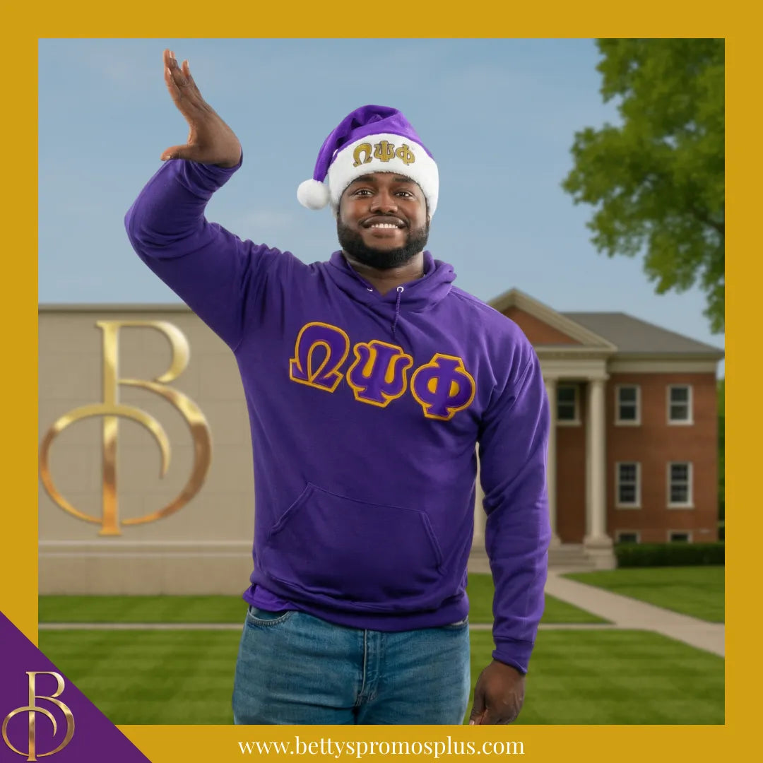 Omega Psi Phi ΩΨΦ Embroidered Greek Letters Deluxe Santa Hat-Omega Psi Phi Paraphernalia-Omega Psi Phi Hats-Betty's Promos Plus