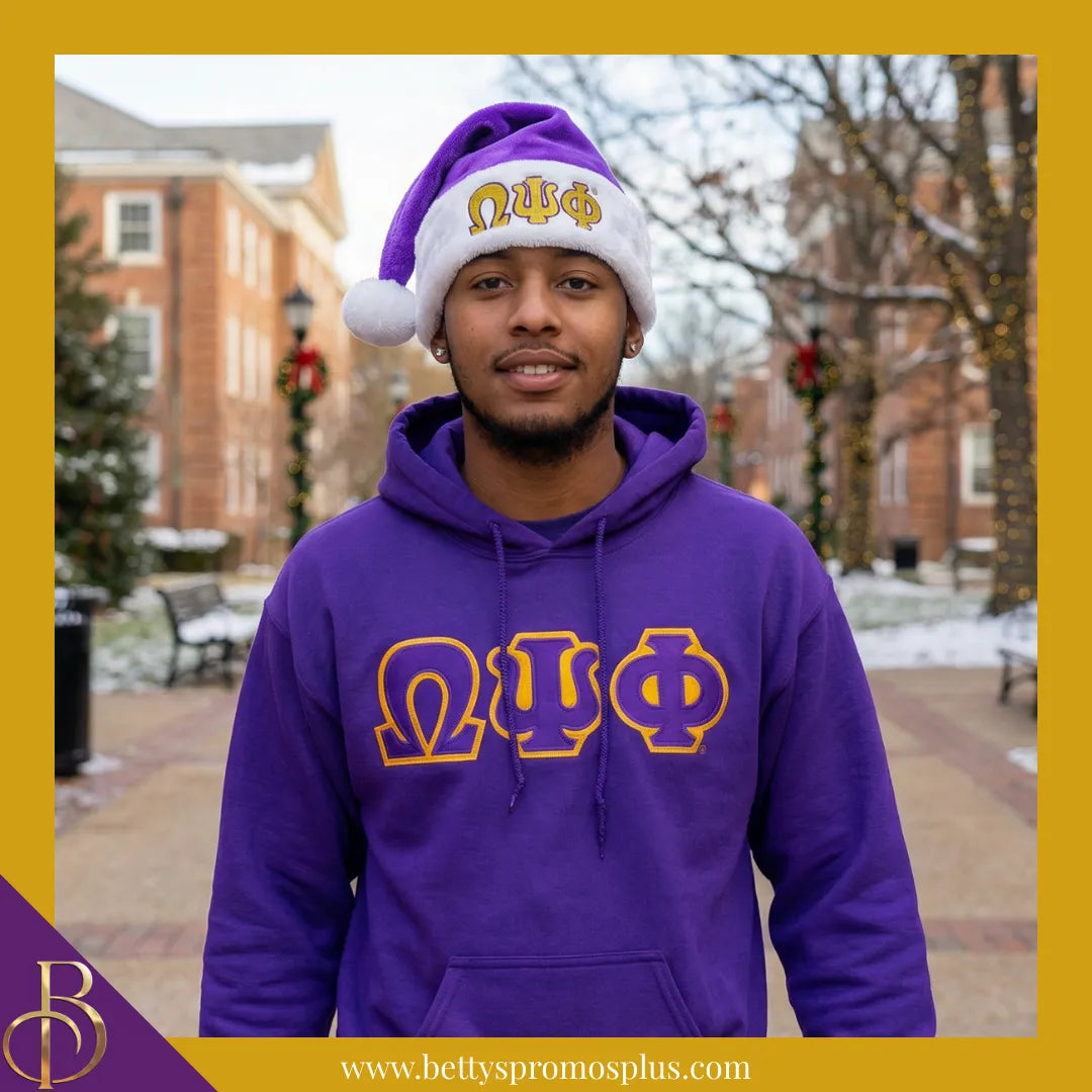 Omega Psi Phi ΩΨΦ Embroidered Greek Letters Deluxe Santa Hat-Omega Psi Phi Paraphernalia-Omega Psi Phi Hats-Betty's Promos Plus