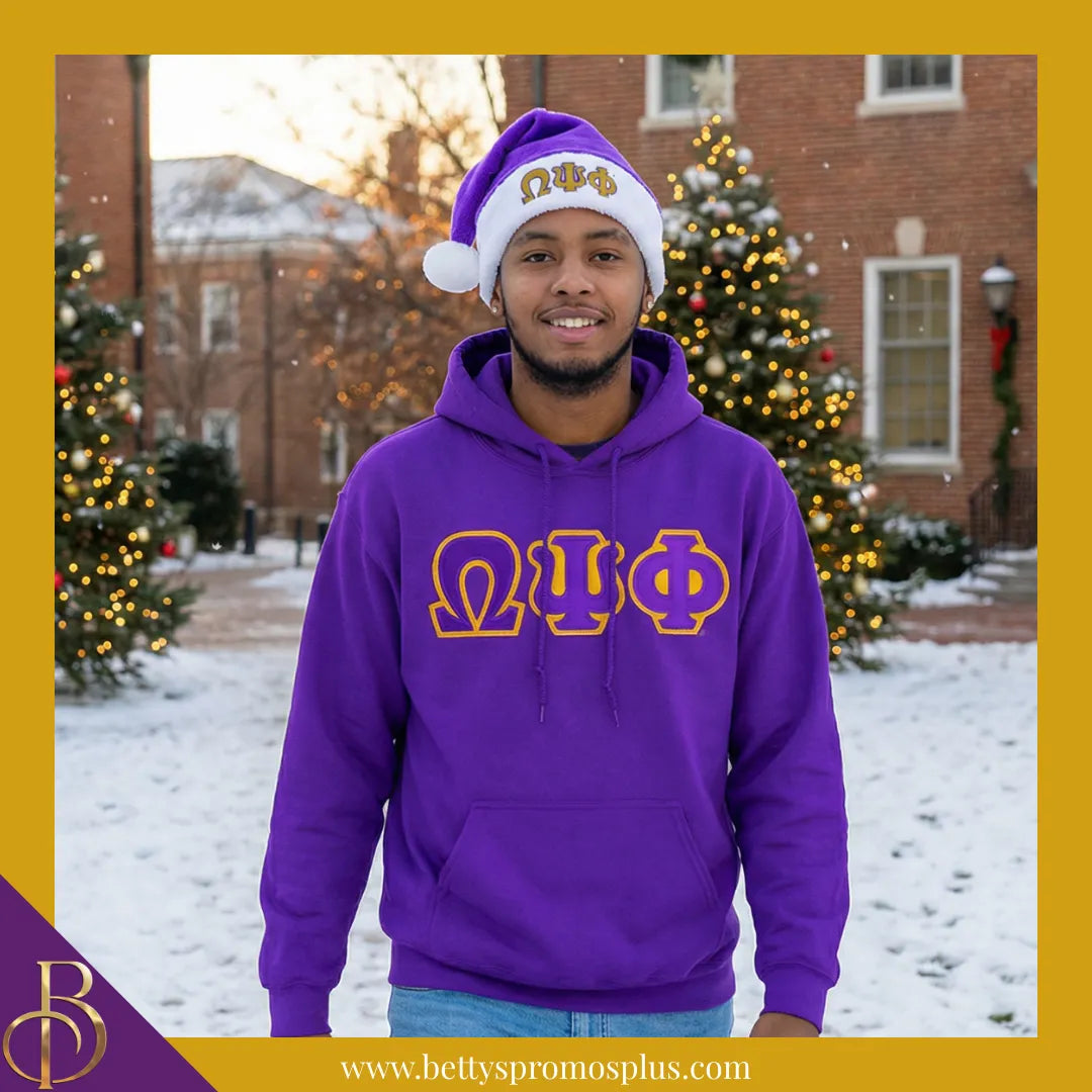 Omega Psi Phi ΩΨΦ Embroidered Greek Letters Deluxe Santa Hat-Omega Psi Phi Paraphernalia-Omega Psi Phi Hats-Betty's Promos Plus