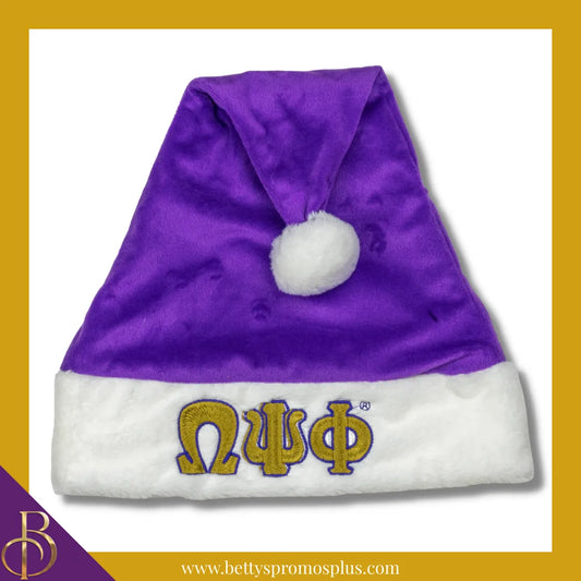 Omega Psi Phi ΩΨΦ Embroidered Greek Letters Deluxe Santa Hat-Purple-Standard - 25"-Omega Psi Phi Paraphernalia-Omega Psi Phi Hats-Betty's Promos Plus