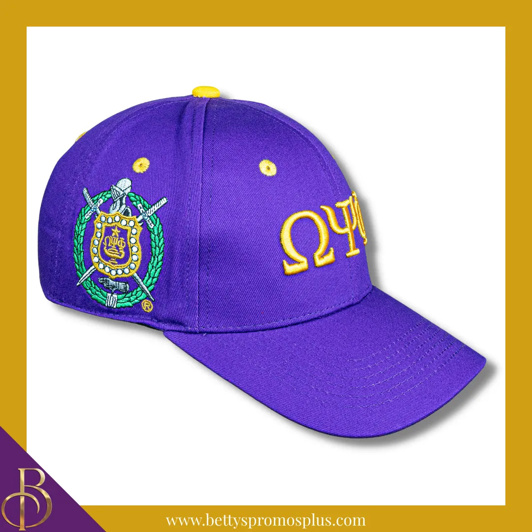 Omega Psi Phi ΩΨΦ Embroidered Shield Baseball Cap-Purple-Omega Psi Phi Paraphernalia-Omega Psi Phi Hats-Betty's Promos Plus