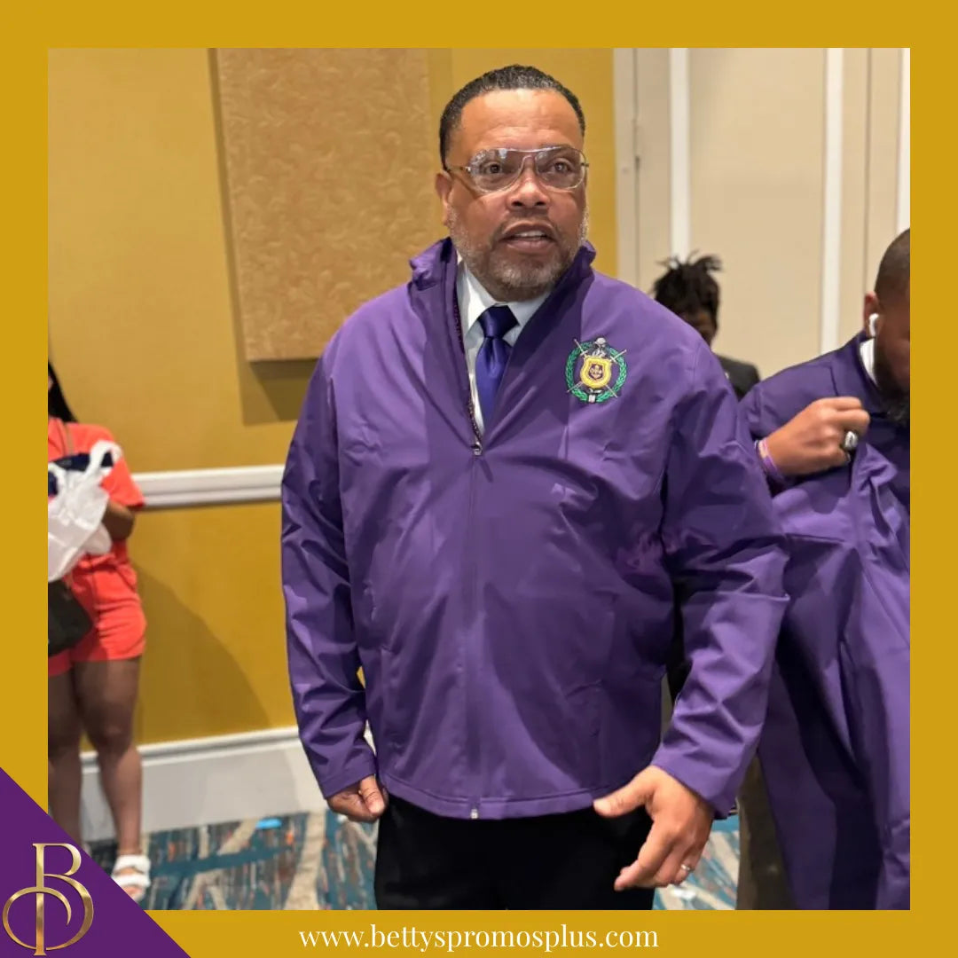Omega Psi Phi ΩΨΦ Embroidered Shield Full-Zip Water Resistant Rain Jacket-Omega Psi Phi Paraphernalia-Omega Psi Phi Rain Coats-Betty's Promos Plus