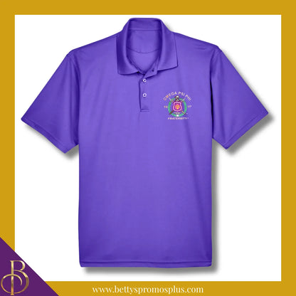 Omega Psi Phi ΩΨΦ Embroidered Shield Polo Golf Shirt-Dry Fit-Purple-Small-Omega Psi Phi Paraphernalia-Omega Psi Phi Polo Shirt-Betty's Promos Plus