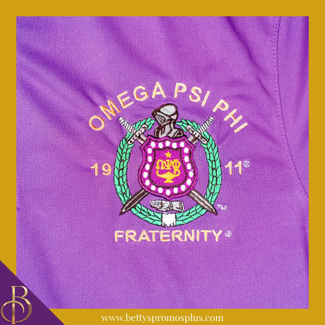 Omega Psi Phi ΩΨΦ Embroidered Shield Polo Golf Shirt-Omega Psi Phi Paraphernalia-Omega Psi Phi Polo Shirt-Betty's Promos Plus