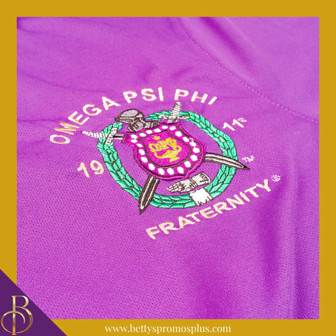 Omega Psi Phi ΩΨΦ Embroidered Shield Polo Golf Shirt-Omega Psi Phi Paraphernalia-Omega Psi Phi Polo Shirt-Betty's Promos Plus